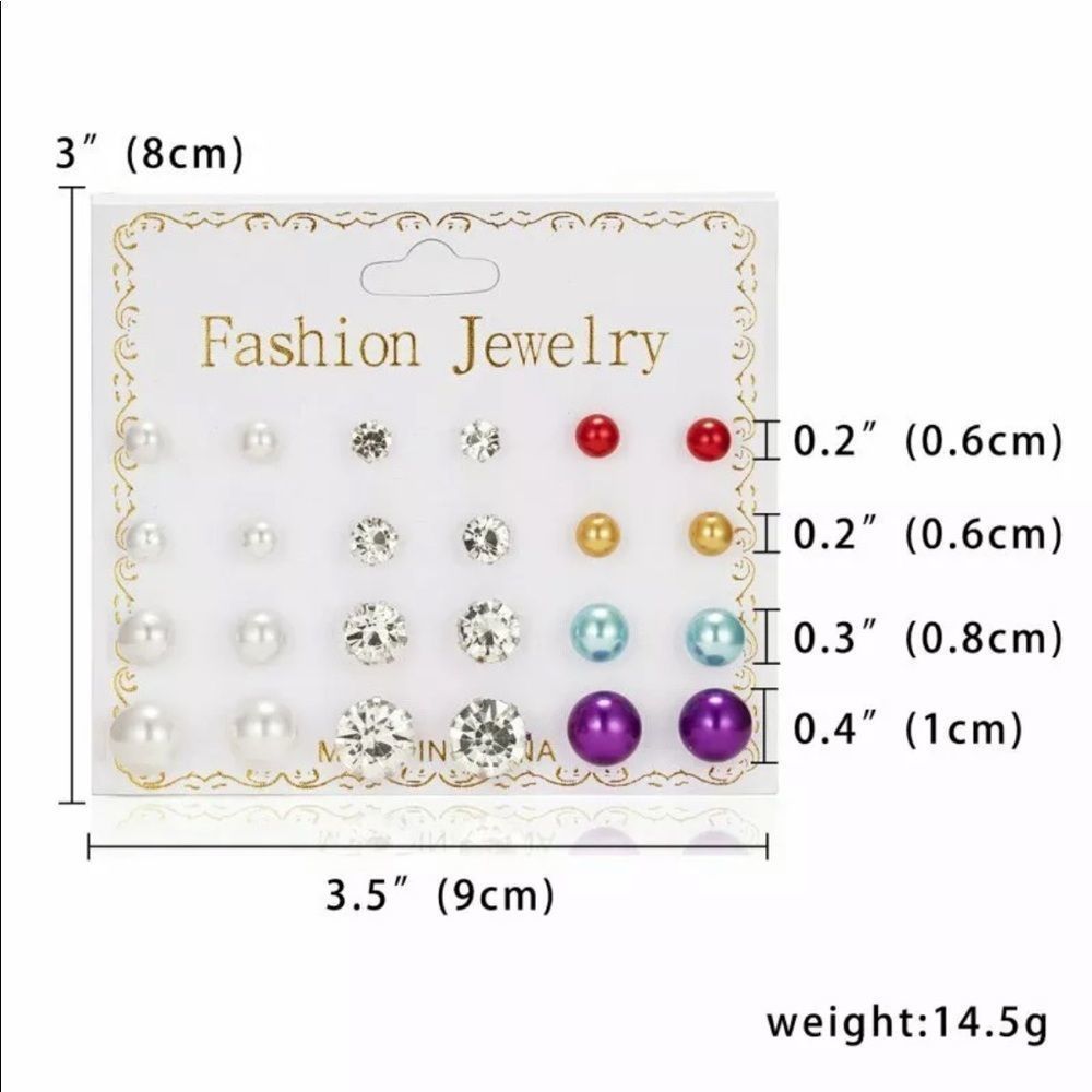 12 Pairs Of Zirconia Crystal Pearl Earrings Set - Picture 4 of 6